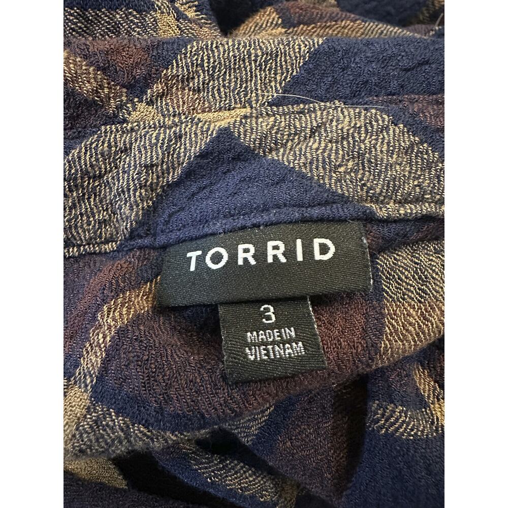 Torrid Lizzie Crinkle Flannel Gauze Button Up Tunic Navy Plaid Plus Size 3 3X - Picture 5 of 13
